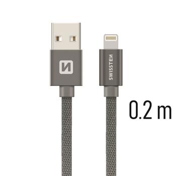 SWISSTEN datový kabel USB/Lightning, textilní oplet, 0,2 m Barva kabelu: Šedivá