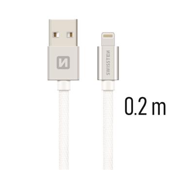 Levně SWISSTEN datový kabel USB/Lightning, textilní oplet, 0,2 m Barva kabelu: Stříbrná