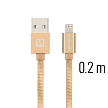 Levně SWISSTEN datový kabel USB/Lightning, textilní oplet, 0,2 m Barva kabelu: Zlatá