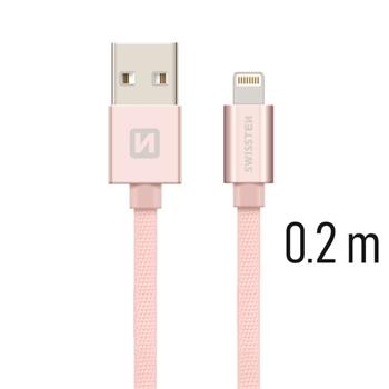 SWISSTEN datový kabel USB/Lightning, textilní oplet, 0,2 m Barva kabelu: Růžovo-zlatá
