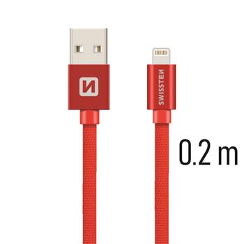 SWISSTEN datový kabel USB/Lightning, textilní oplet, 0,2 m Barva kabelu: Červená