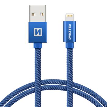 SWISSTEN datový kabel USB/Lightning, textilní oplet, 0,2 m Barva kabelu: Modrá