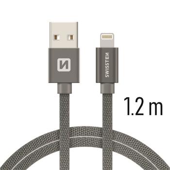 SWISSTEN datový kabel USB/Lightning, textilní oplet, 1,2 m Barva kabelu: Šedivá