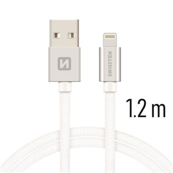 SWISSTEN datový kabel USB/Lightning, textilní oplet, 1,2 m Barva kabelu: Stříbrná