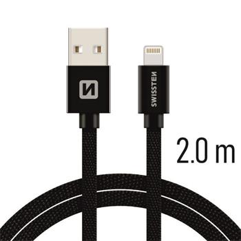 SWISSTEN datový kabel USB/Lightning, textilní oplet, 2 m Barva kabelu: Černá