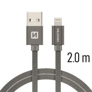 SWISSTEN datový kabel USB/Lightning, textilní oplet, 2 m Barva kabelu: Šedivá