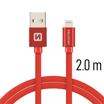 SWISSTEN datový kabel USB/Lightning, textilní oplet, 2 m Barva kabelu: Červená