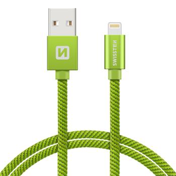 SWISSTEN datový kabel USB/Lightning, textilní oplet, 2 m Barva kabelu: Zelená