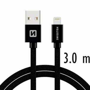 SWISSTEN datový kabel USB/Lightning, textilní oplet, 3 m Barva: Černá