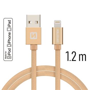 SWISSTEN datový kabel USB/Lightning, textilní oplet, MFi, 1,2 m Barva kabelu: Zlatá
