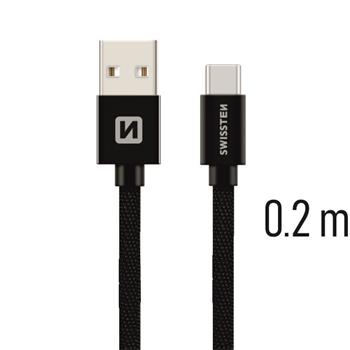 SWISSTEN datový kabel USB/USB-C, textilní oplet, 0,2 m Barva kabelu: Černá