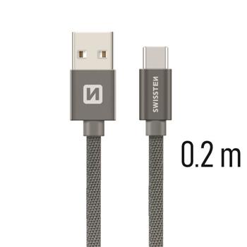 Levně SWISSTEN datový kabel USB/USB-C, textilní oplet, 0,2 m Barva kabelu: Šedivá