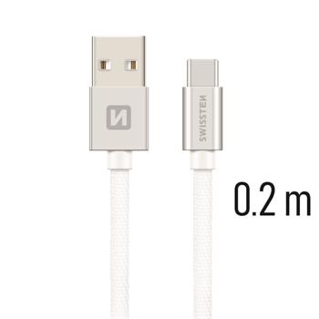 Levně SWISSTEN datový kabel USB/USB-C, textilní oplet, 0,2 m Barva kabelu: Stříbrná