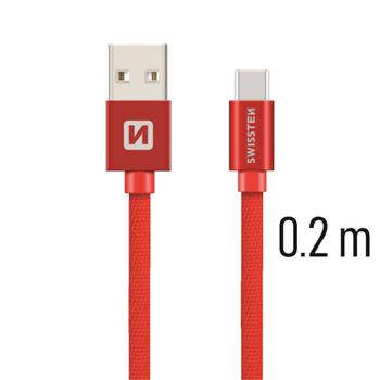SWISSTEN datový kabel USB/USB-C, textilní oplet, 0,2 m Barva kabelu: Červená
