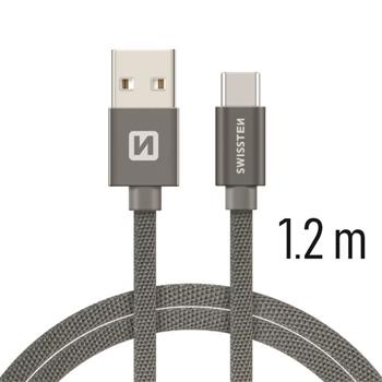 Levně SWISSTEN datový kabel USB/USB-C, textilní oplet, 1,2 m Barva kabelu: Šedivá