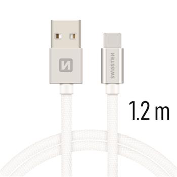 SWISSTEN datový kabel USB/USB-C, textilní oplet, 1,2 m Barva kabelu: Stříbrná