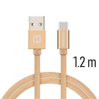 SWISSTEN datový kabel USB/USB-C, textilní oplet, 1,2 m Barva kabelu: Zlatá