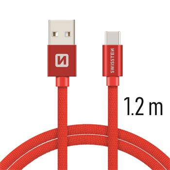 SWISSTEN datový kabel USB/USB-C, textilní oplet, 1,2 m Barva kabelu: Červená