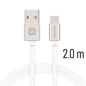 SWISSTEN datový kabel, USB/USB-C, textilní oplet, 2 m Barva kabelu: Stříbrná