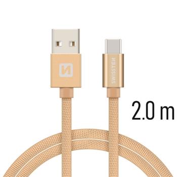 SWISSTEN datový kabel, USB/USB-C, textilní oplet, 2 m Barva kabelu: Zlatá