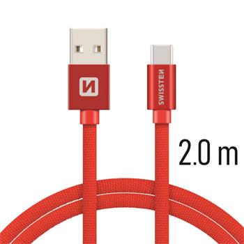 Levně SWISSTEN datový kabel, USB/USB-C, textilní oplet, 2 m Barva kabelu: Červená