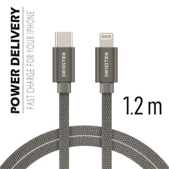 SWISSTEN datový kabel USB-C/Lightning, textilní oplet, 1,2 m Barva kabelu: Šedivá