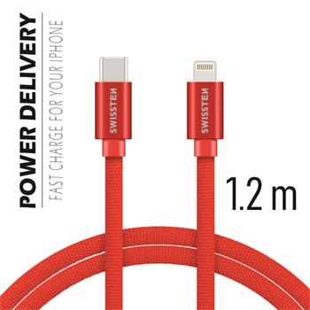 SWISSTEN datový kabel USB-C/Lightning, textilní oplet, 1,2 m Barva kabelu: Červená