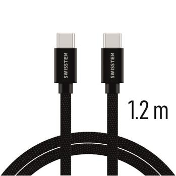 SWISSTEN datový kabel USB-C/USB-C, textilní oplet, 1,2 m Barva kabelu: Černá