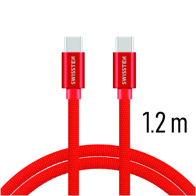 SWISSTEN datový kabel USB-C/USB-C, textilní oplet, 1,2 m Barva kabelu: Červená