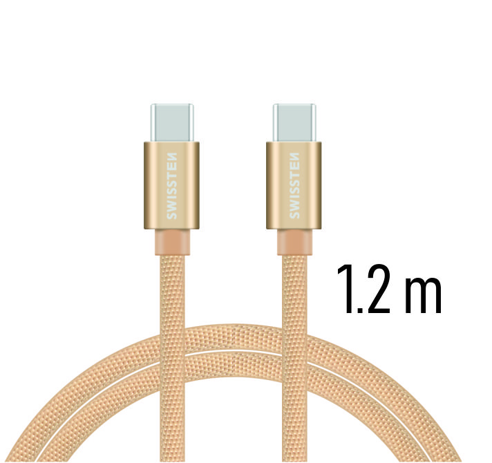 SWISSTEN datový kabel USB-C/USB-C, textilní oplet, 1,2 m Barva kabelu: Zlatá