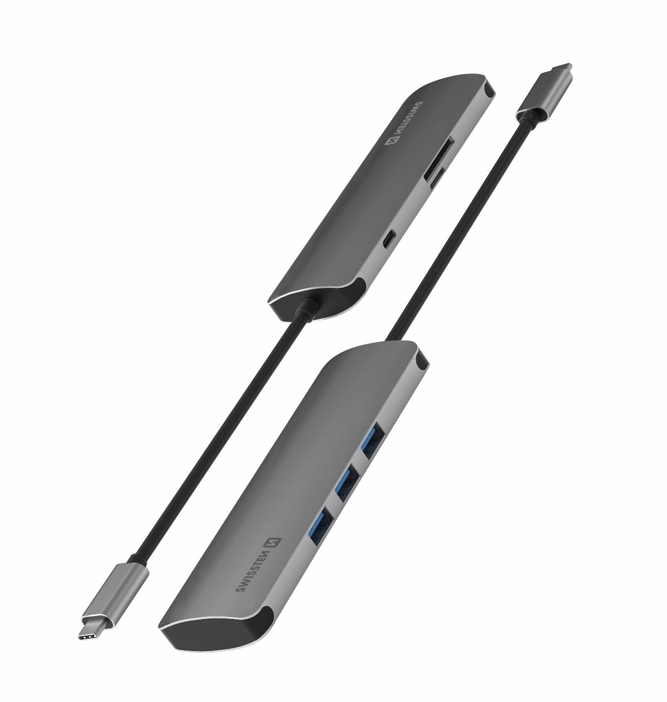 Levně SWISSTEN hliníkový USB-C hub 6-in-1 (USB-C, PD, 3x USB 3.0, SD, micro SD)