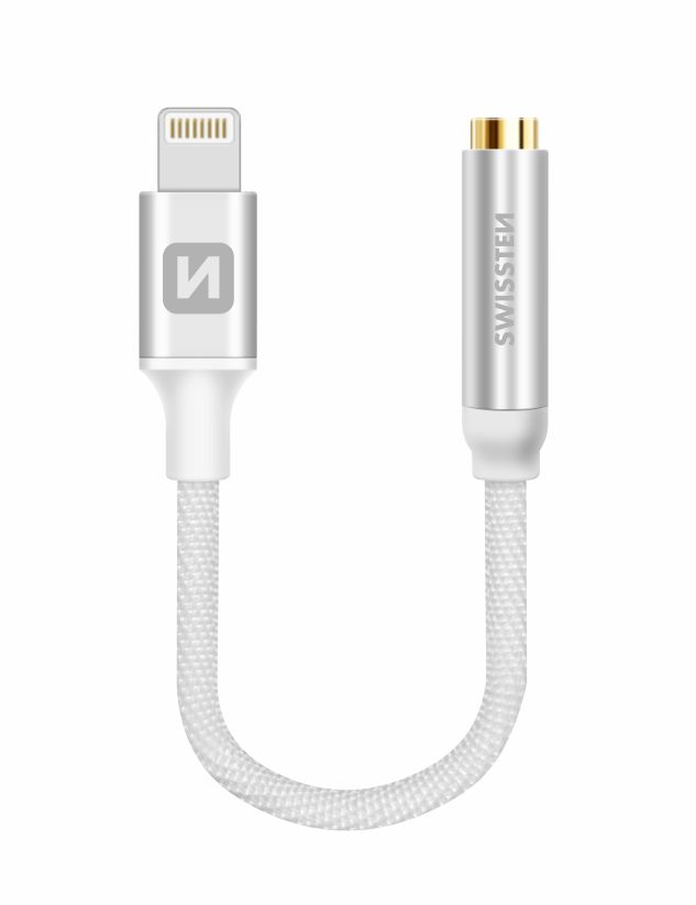 SWISSTEN audio redukce Lightning / jack 3,5 mm (samice), délka 0,15 m, stříbrná