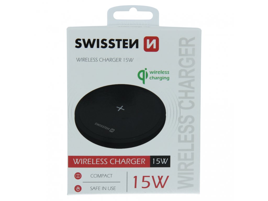 Levně SWISSTEN Wireless 15 W bezdrátová nabíječka Barva: Černá