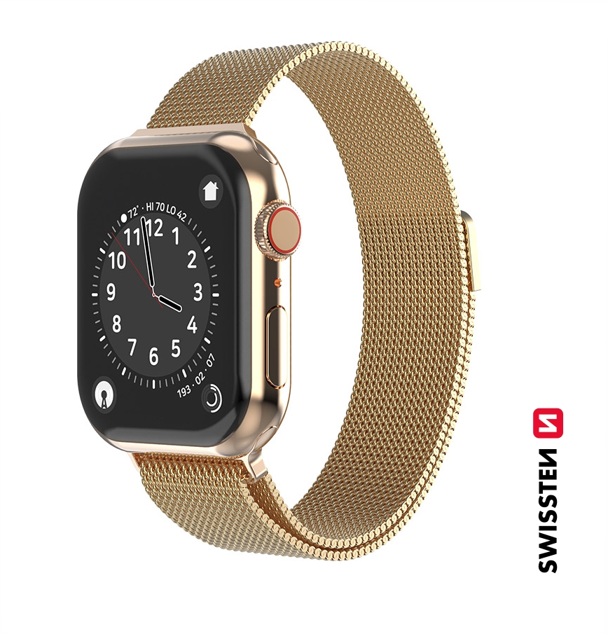 Levně SWISSTEN řemínek pro Apple Watch milánský tah, šířka 38-40 mm Barva: Zlatá