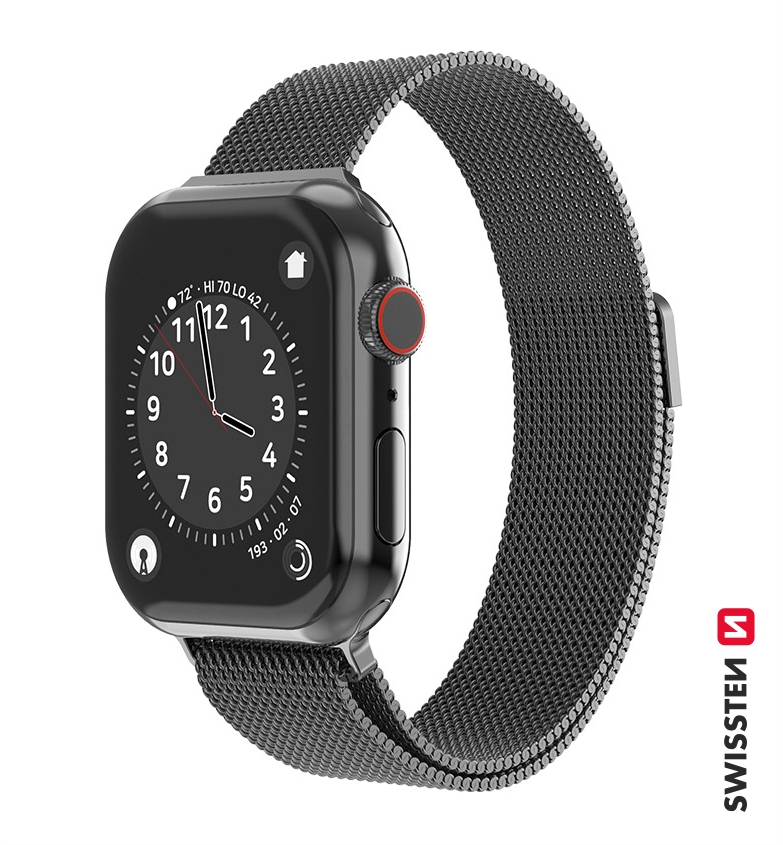 Levně SWISSTEN řemínek pro Apple Watch milánský tah, šířka 42-44 mm Barva: Černá