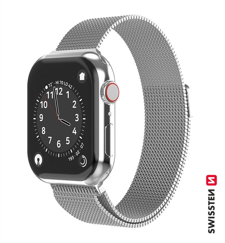 Levně SWISSTEN řemínek pro Apple Watch milánský tah, šířka 42-44 mm Barva: Stříbrná