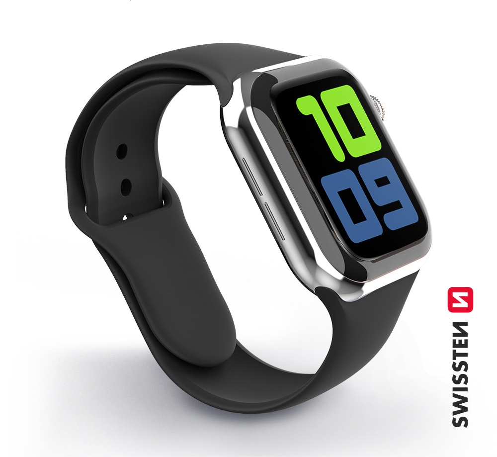 SWISSTEN řemínek pro Apple Watch silikonový, šířka 42-49 mm Barva: Černá