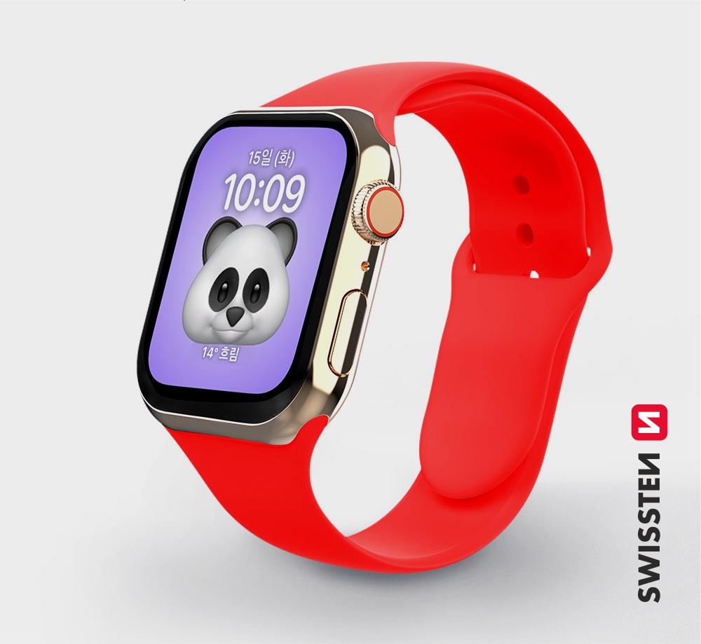 Levně SWISSTEN řemínek pro Apple Watch silikonový, šířka 42-49 mm Barva: Červená