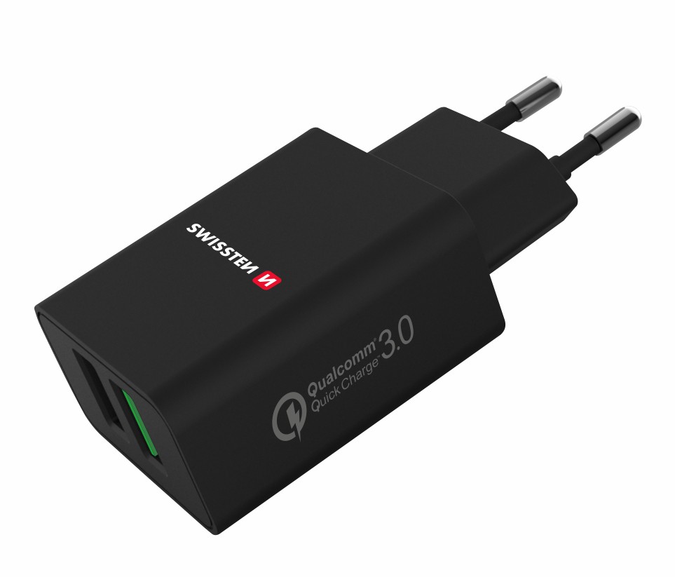 Levně SWISSTEN síťový adaptér 2x USB, QC 3.0, 23W, bílý Barva: Černá