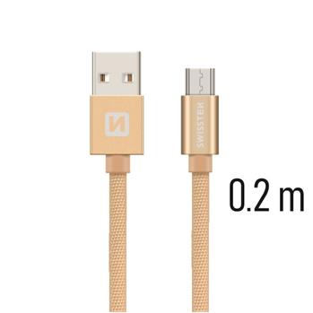 Levně SWISSTEN datový kabel USB-A / micro USB, s textilním opletem, délka 0,2 m Barva kabelu: Zlatá