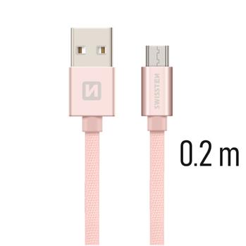 Levně SWISSTEN datový kabel USB-A / micro USB, s textilním opletem, délka 0,2 m Barva kabelu: Růžovo-zlatá