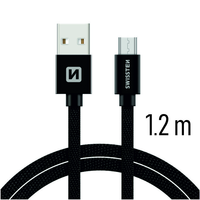 Levně SWISSTEN datový kabel s textilním opletem, USB-A / micro USB, délka 1,2 m Barva kabelu: Černý