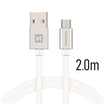 Levně SWISSTEN datový kabel USB-A / micro USB, s textilním opletem, délka 2 m Barva kabelu: Stříbrná