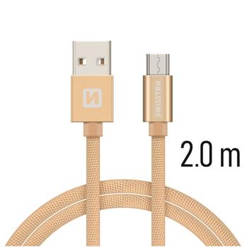 SWISSTEN datový kabel USB-A / micro USB, s textilním opletem, délka 2 m Barva kabelu: Zlatá