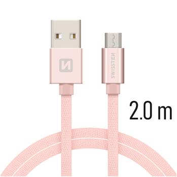 Levně SWISSTEN datový kabel USB-A / micro USB, s textilním opletem, délka 2 m Barva kabelu: Růžovo-zlatá