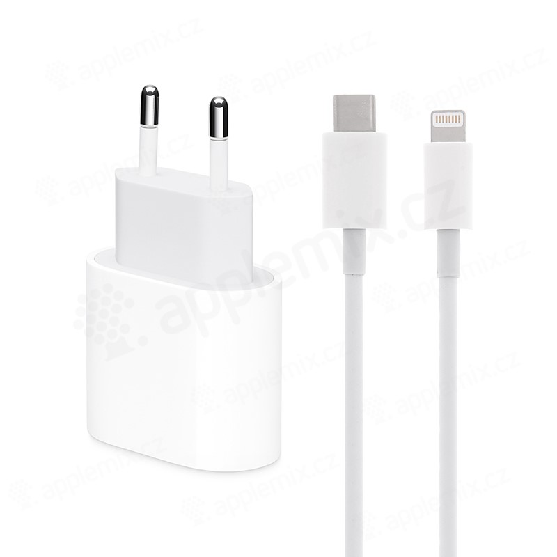 Levně 2v1 nabíjecí sada pro Apple zařízení – nabíječka s USB-C + kabel USB-C/Lightning, 20 W, bílá