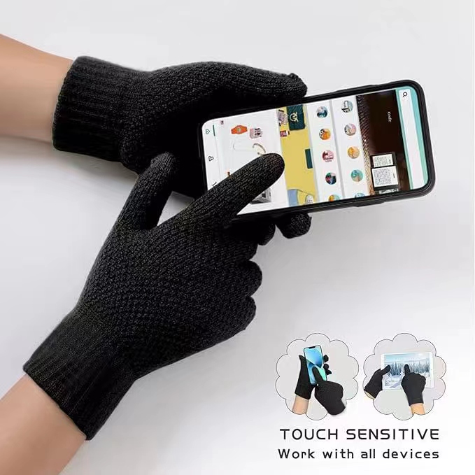 SWISSTEN pletené rukavice pro chytrý telefon, černé Velikost: Dámské (S)