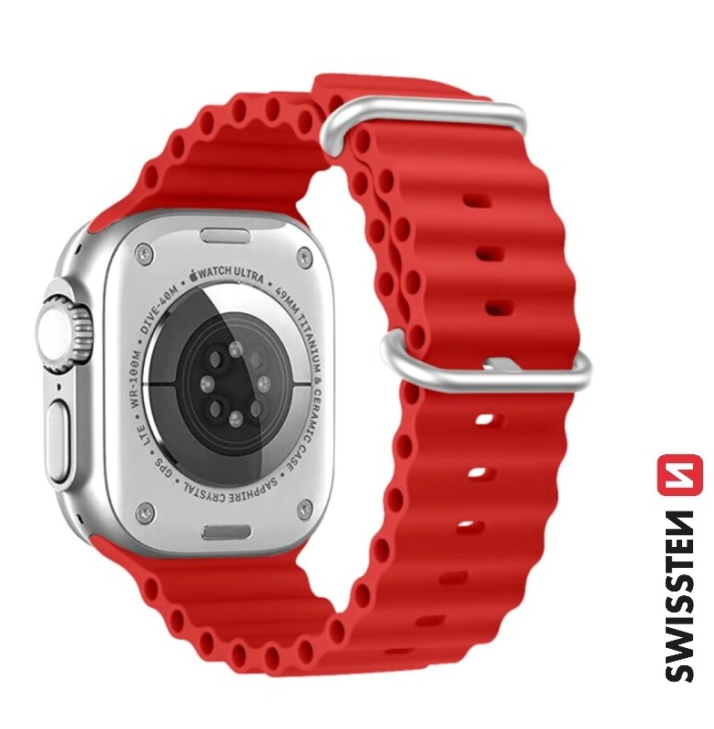 Levně SWISSTEN řemínek pro Apple Watch silikonový, marine straps, 42 / 44 / 45 / 49 mm Barva: Červená