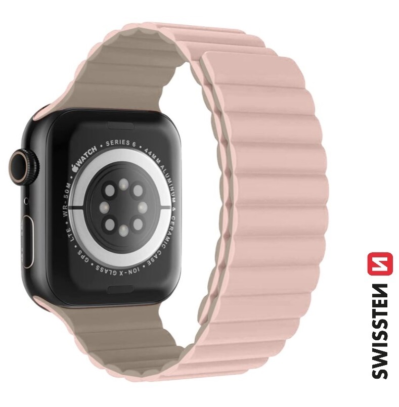 Levně SWISSTEN řemínek pro Apple Watch silikonový, magnetický, 38 / 40 / 41 mm Barva: růžovo/cappuccino