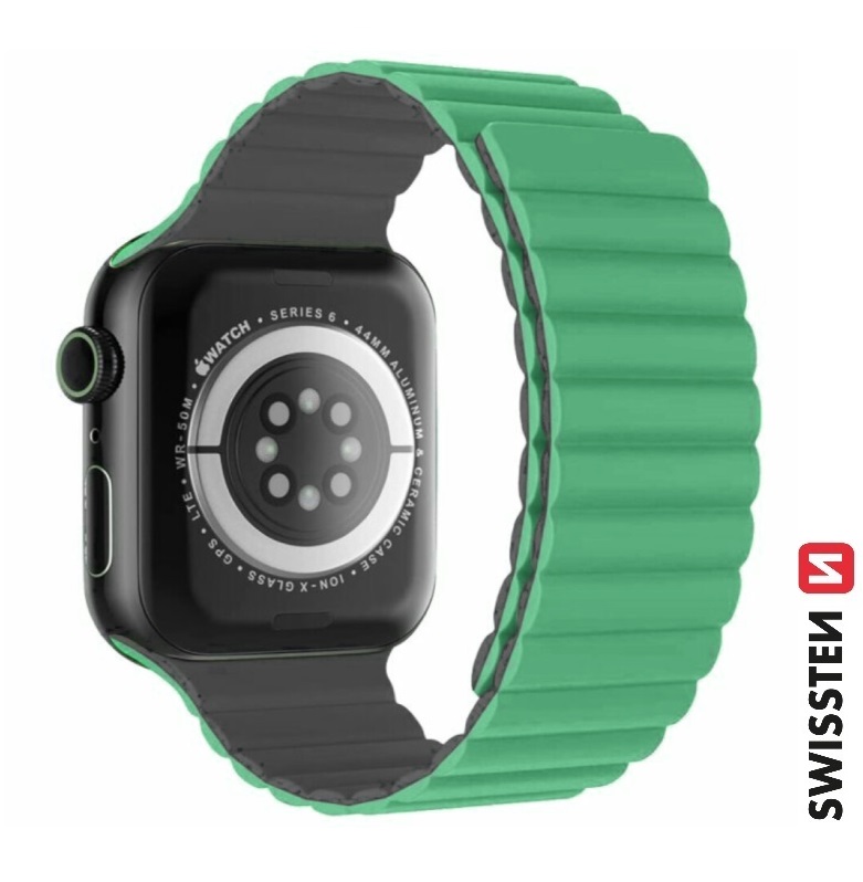 Levně SWISSTEN řemínek pro Apple Watch silikonový, magnetický, 38 / 40 / 41 mm Barva: zeleno/šedá